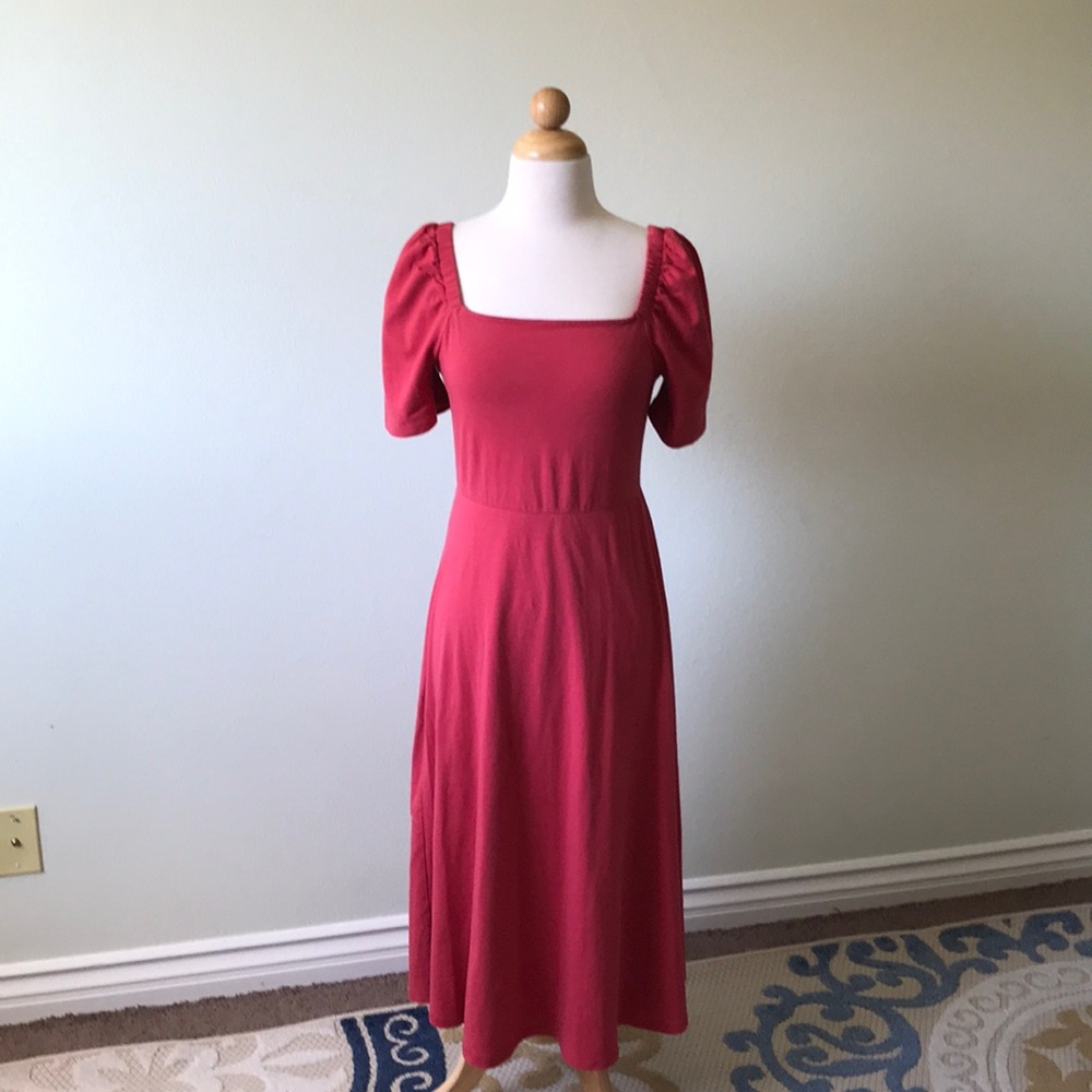 A New Day puff sleeve stretchy cotton midi dress